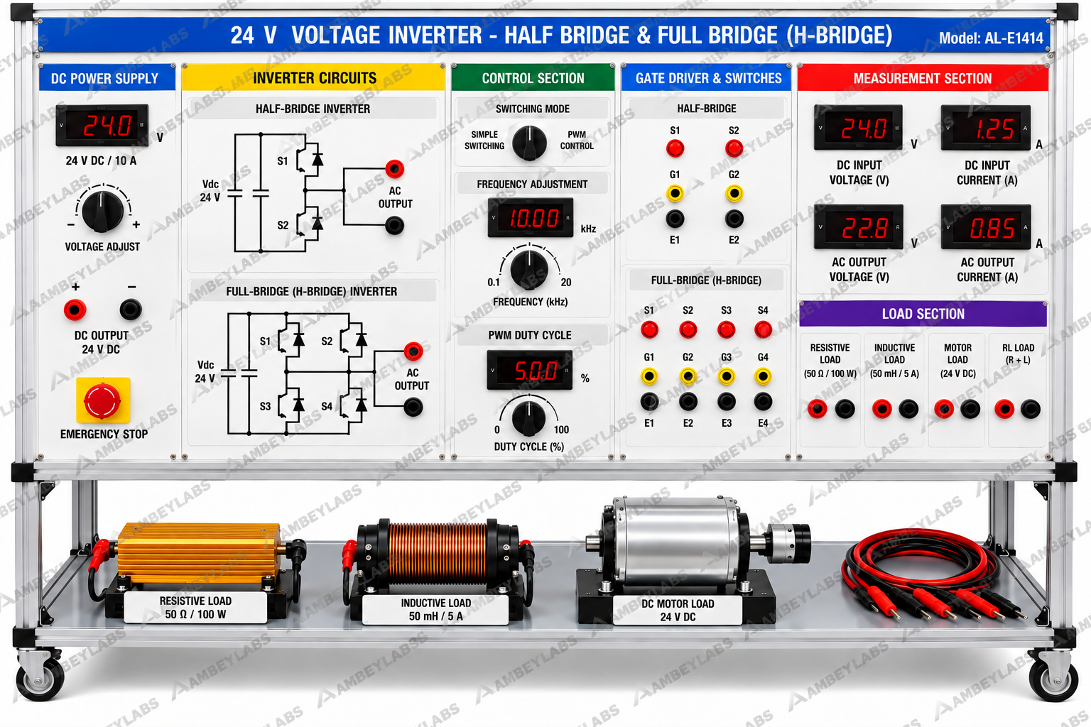AL-E1414  24 V DIDACTIC VOLTAGE INVERTER / 1-PHASE INVERTER